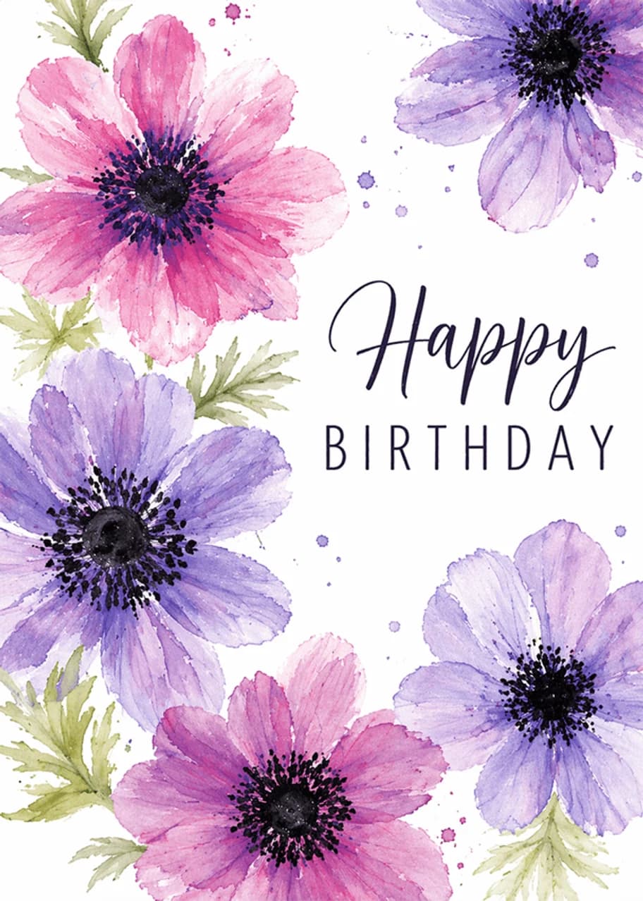 Happy Birthday watercolor purple and pink floral
